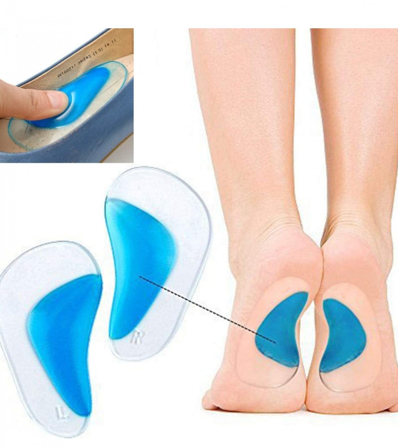 1Pair Silicone Gel Arch Support Comfortable Insole Gel Pad for Pain Relief Heel Support Protection