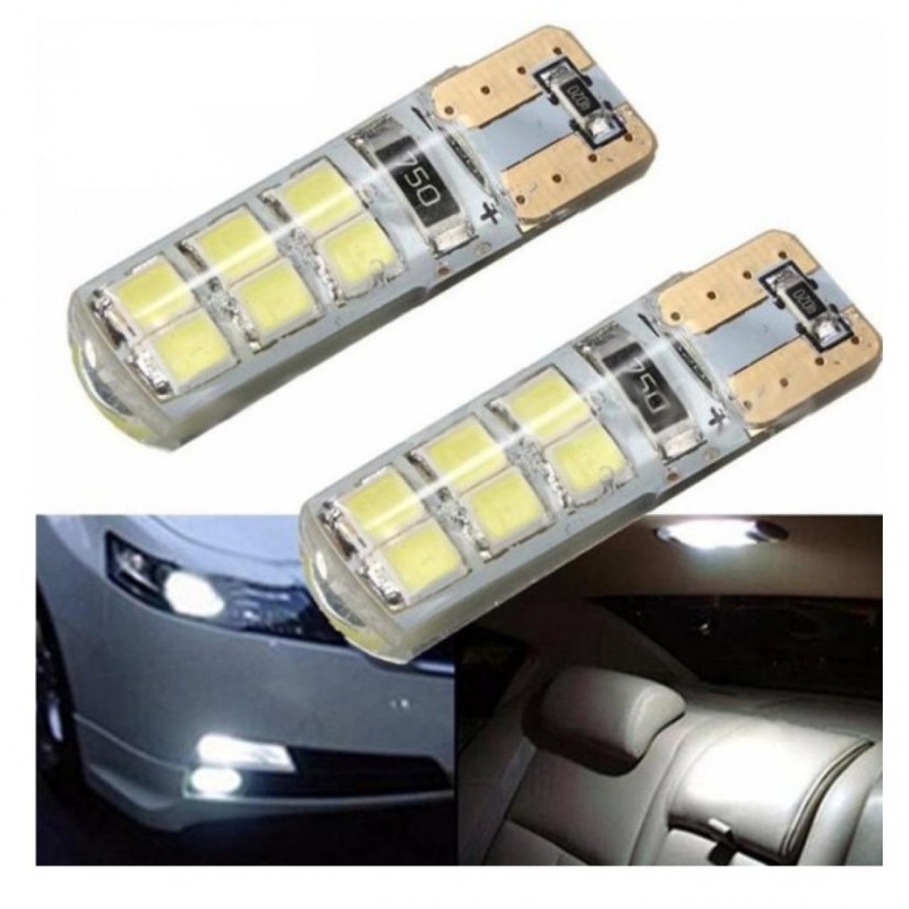 2 Pcs Auto led light 2W car light bulbs 12 LED Super Bright