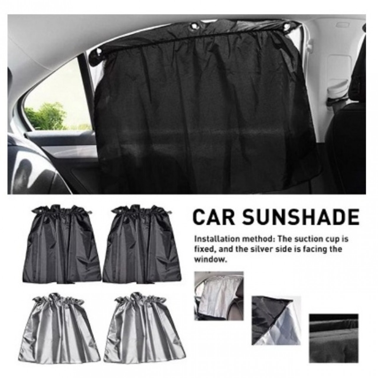 2 PCS Set Sucker Fixing Car Sunshade Curtain Silver Coating Cloth