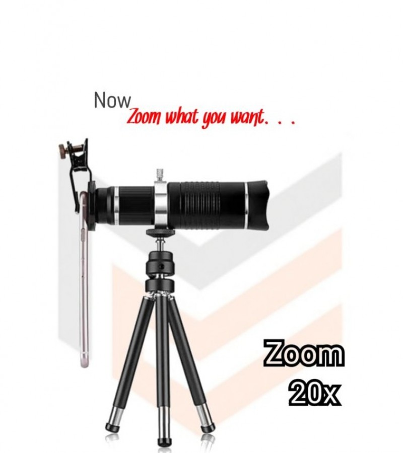 20X Zoom Mobile Phone Lens with Tripod-Black
