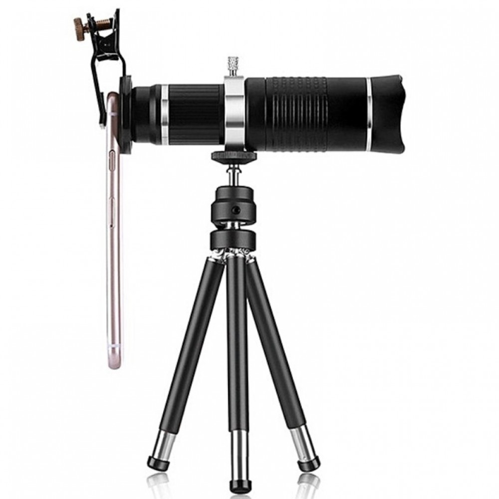 20X Zoom Mobile Phone Telescope Lens Optical Telephoto Camera With Tripod black