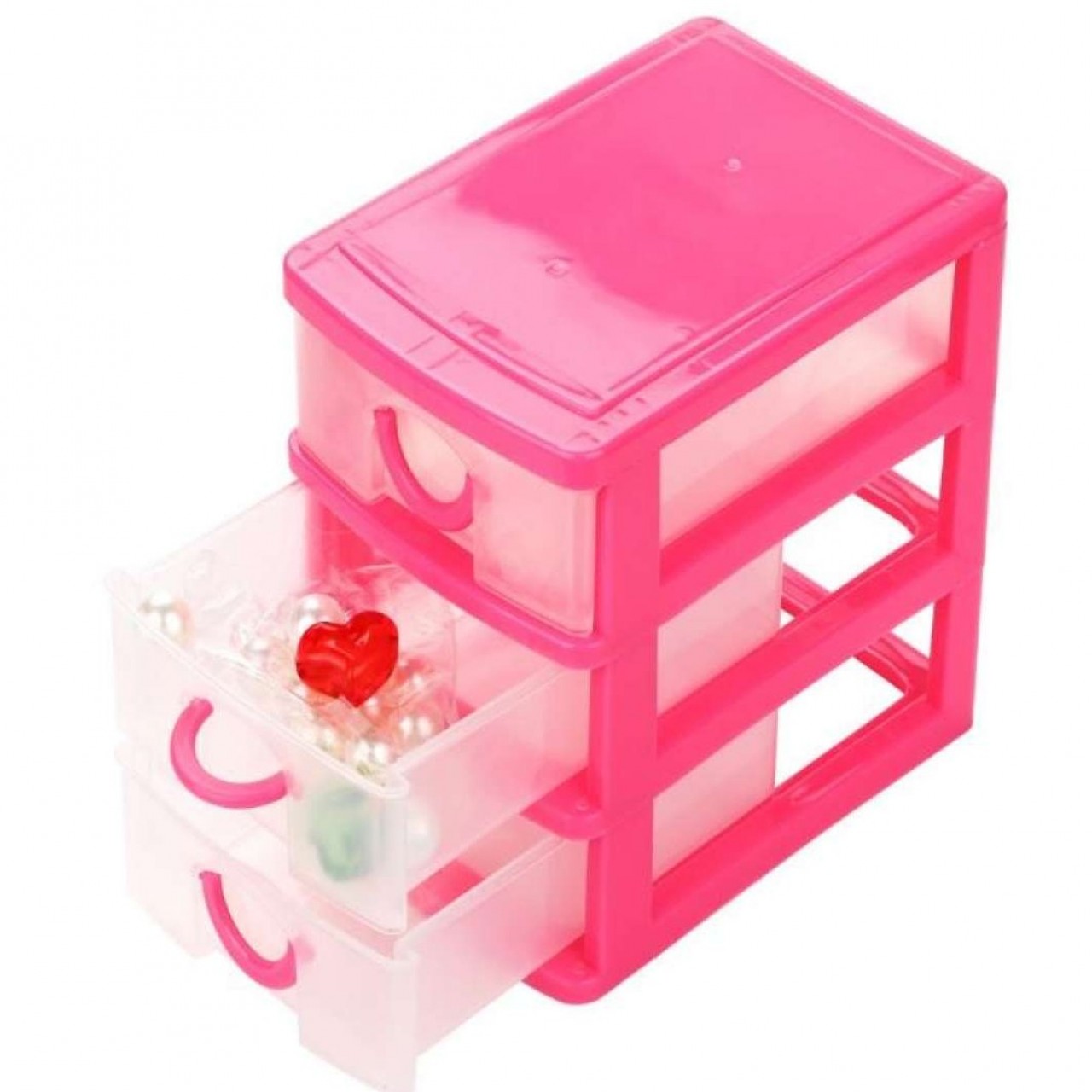 3 Drawers Jewelry Box - Pink - Compact