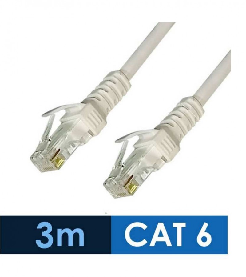 3 meters CAT 6 LAN Cable Ethernet Internet Wire FIXED Connectors - White Male to Male