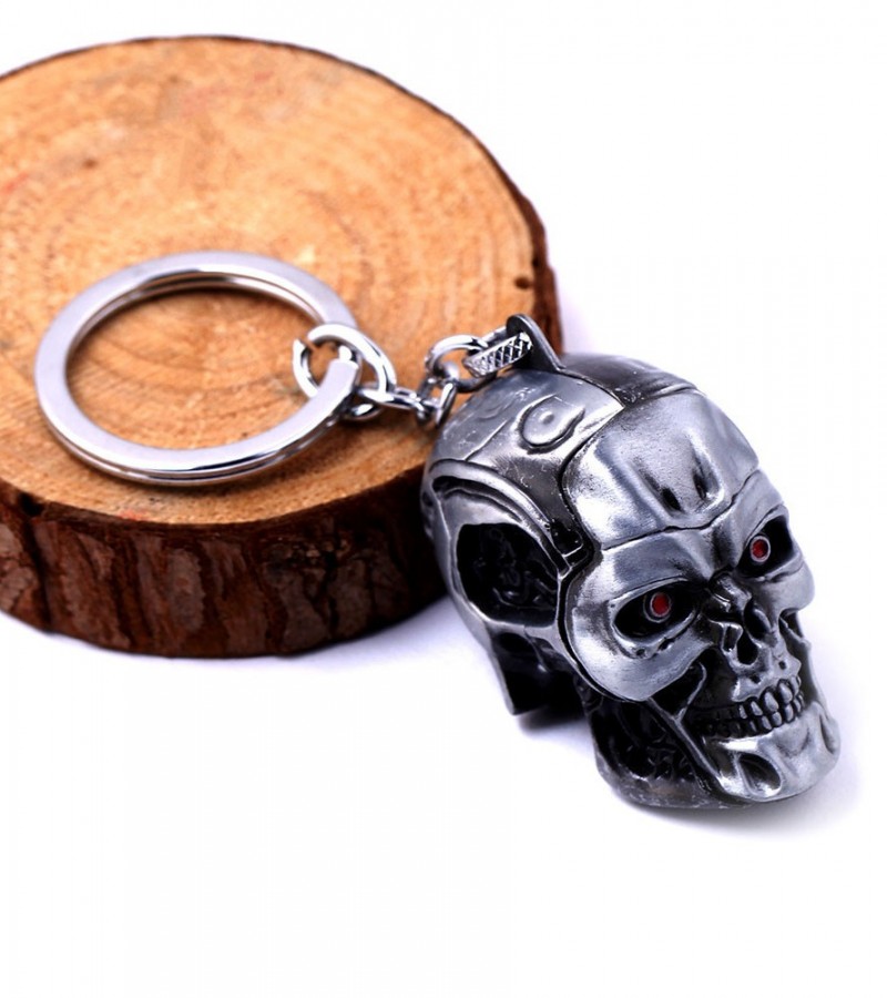 3D Alloy Skull Head Key Rings Metal keychain - Silver