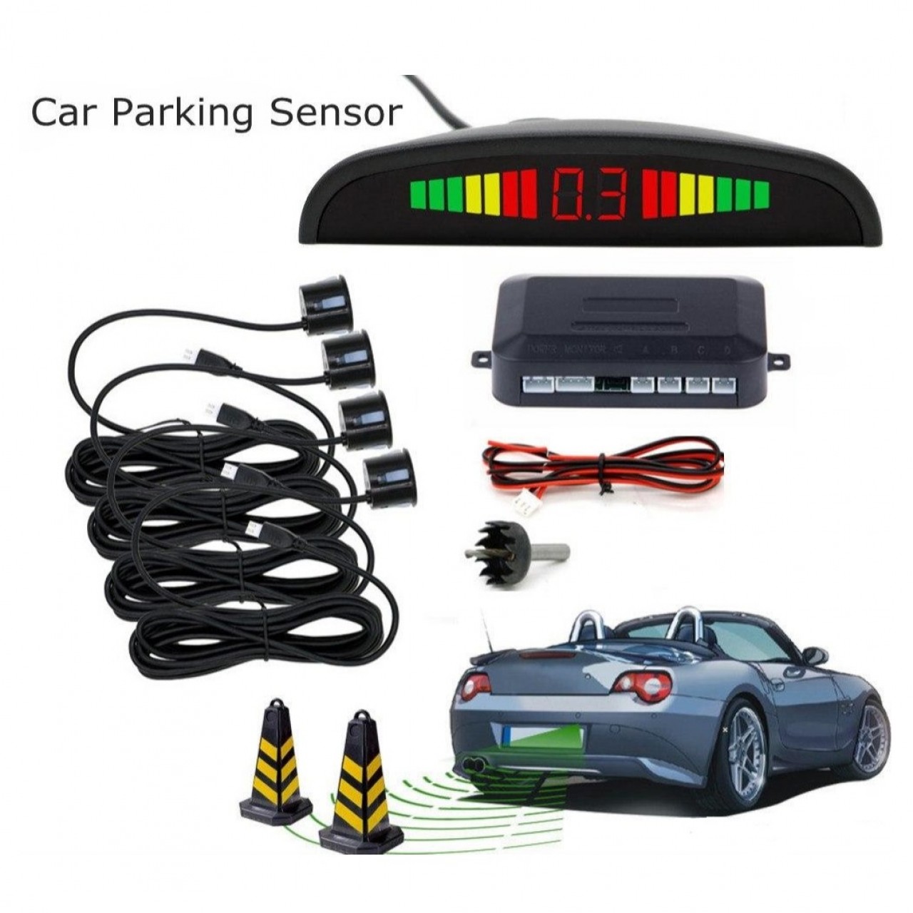 4 in 1 Ultrasonic Car Parking Sensors - LED Display