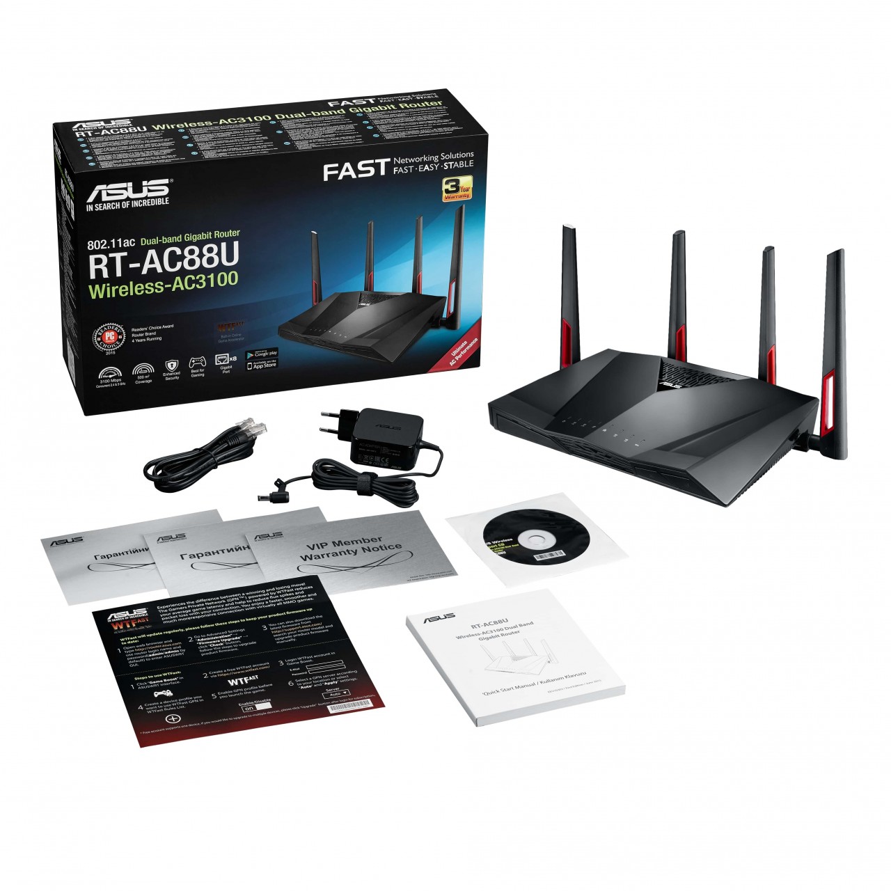 6. ASUS Dual-Band Wireless-AC3100 Gigabit Gaming Router RT-AC88U - 4K HD Video Playback - WTFast Gam