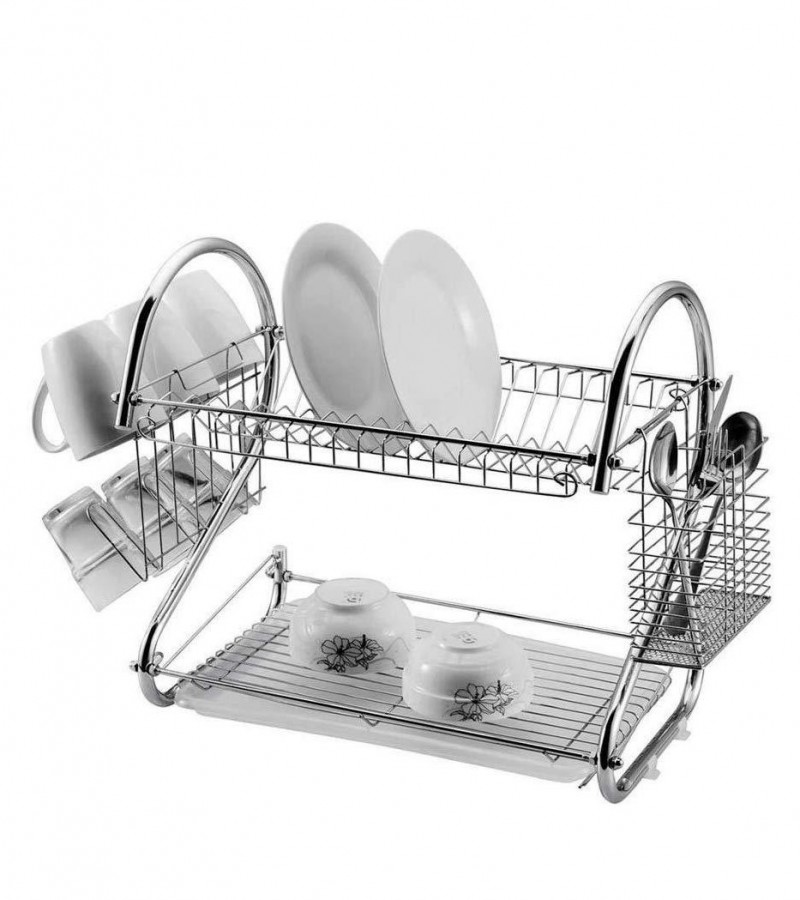 2 Layer Dish Drainer Stainless Steel Plate Rack