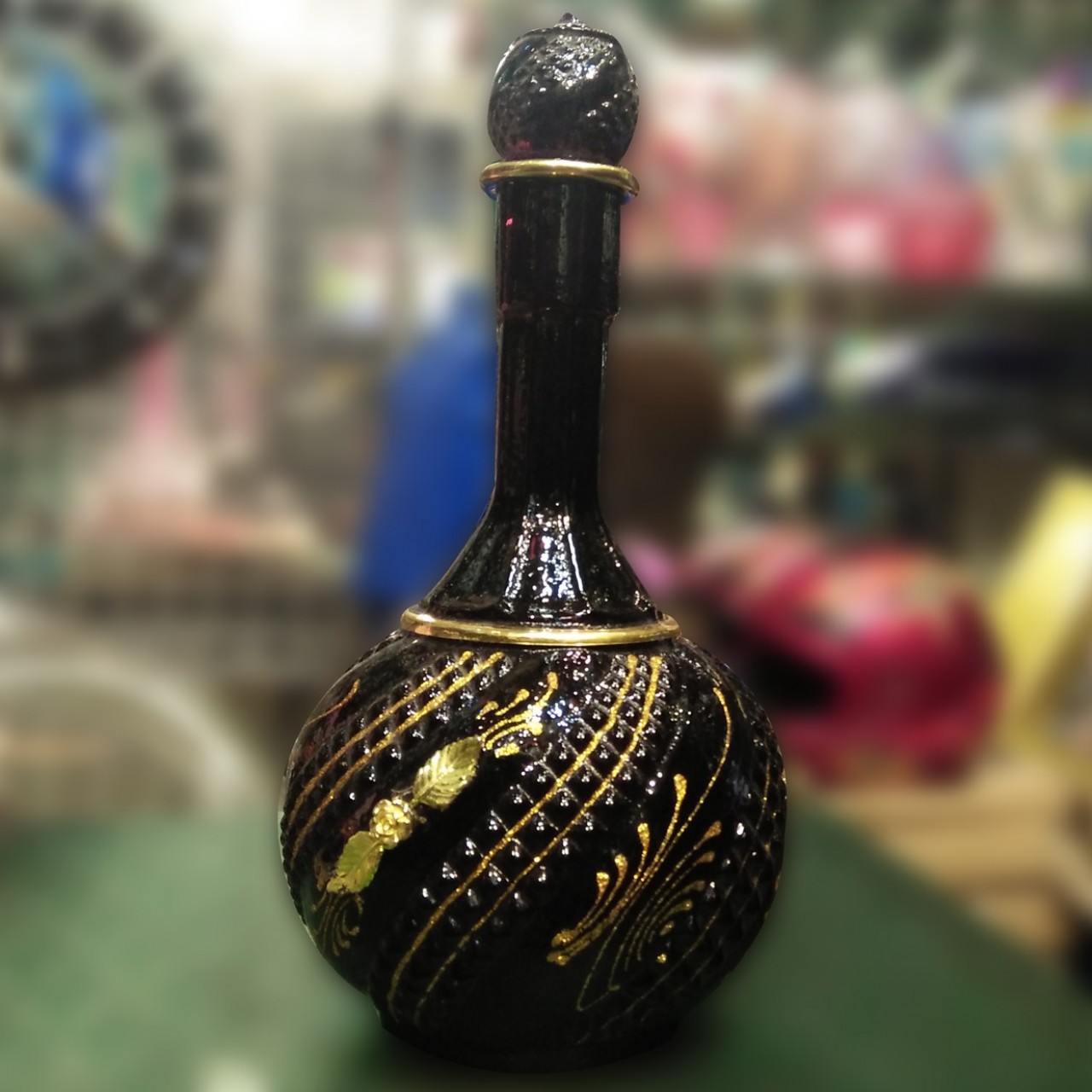Black Glass Surahi For Home Decoration