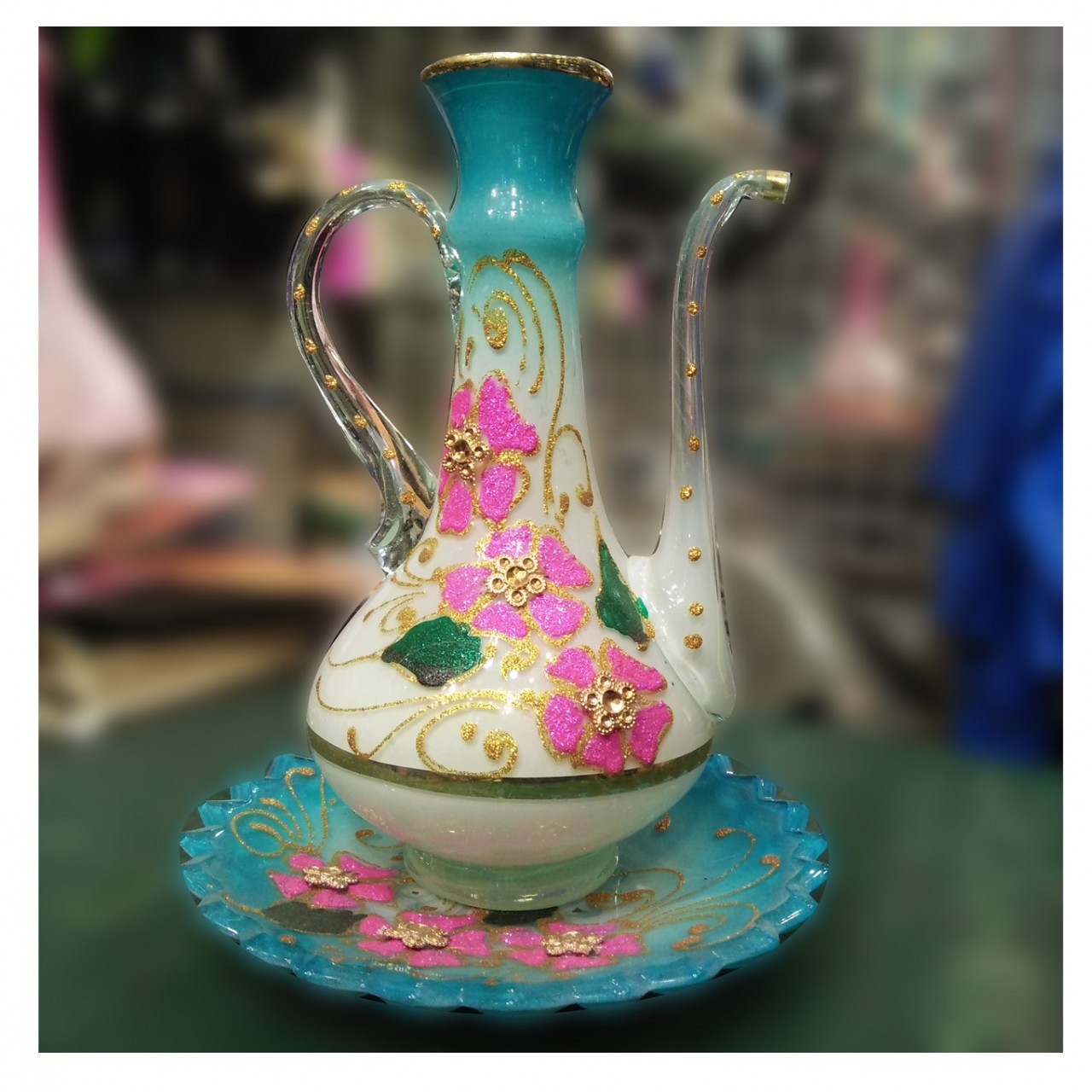 Decorative Fancy Glass Jug With Plate For Home Decoration