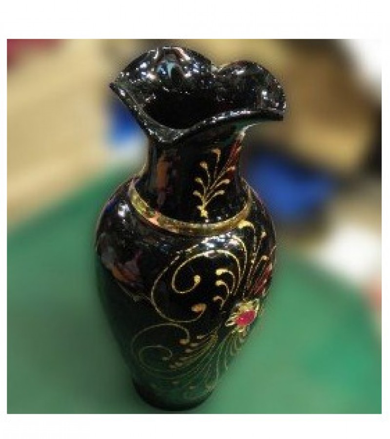 Gold Colour Printed Glass Vase Guldaan For Home Decoration - Black