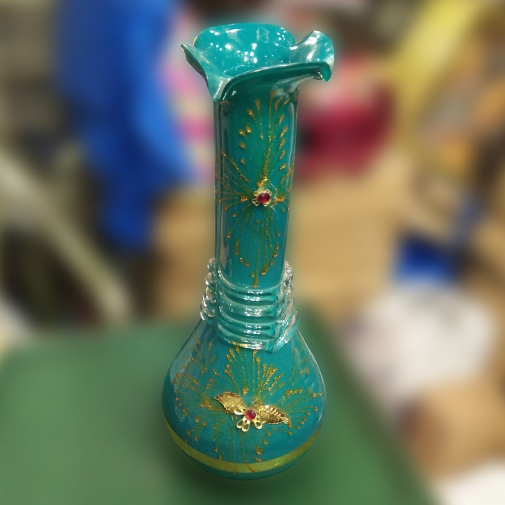Green Glass Surahi For Office & Home Decoration