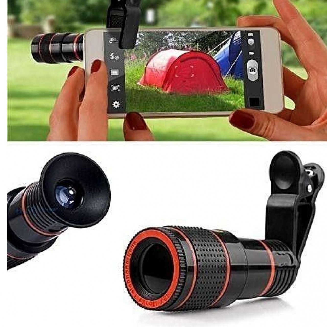 8X Zoom Mobile Phone Telescope Universal Clip Lens DSLR Like Camera Compatible with All Android, - N