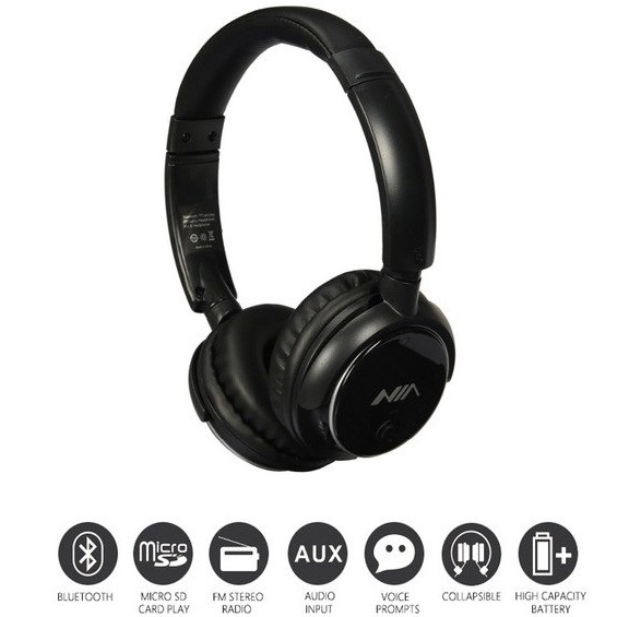NIA Q1 - 4 in 1 Wireless Bluetooth Stereo Headphone Free App Control - Black