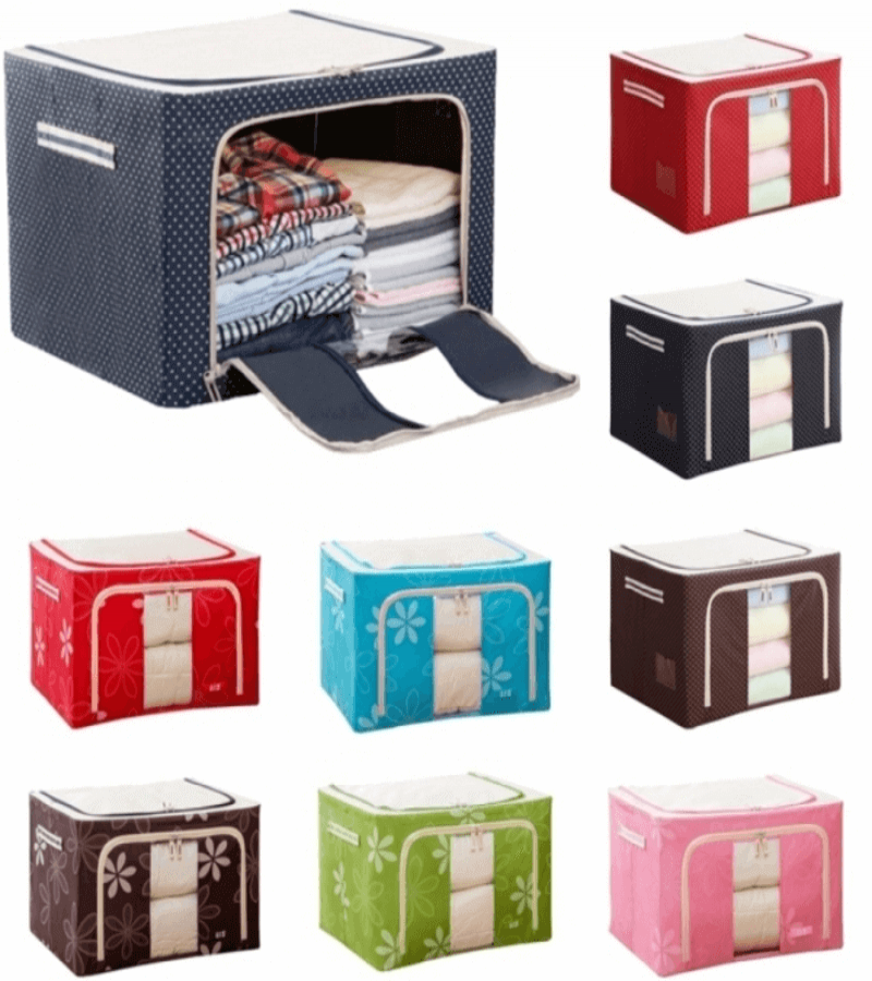 24/55/72 Liter Folding Oxford Cloth Steel Frame Clothing Quilts Pillows Storage Bag Folding Organizer Box Storage Bag Zipper Lid