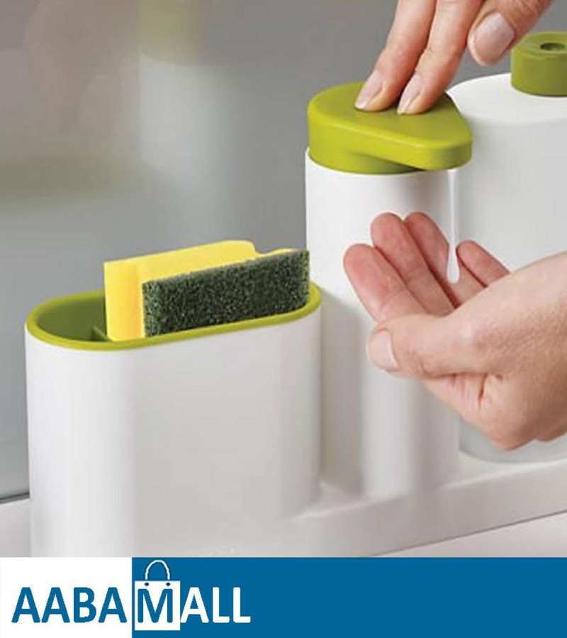 3 in 1 Stand Kitchen Sink Tidy Liquid Soap Dispenser & Sponge Holder and Liquid Bottle - Sale Price