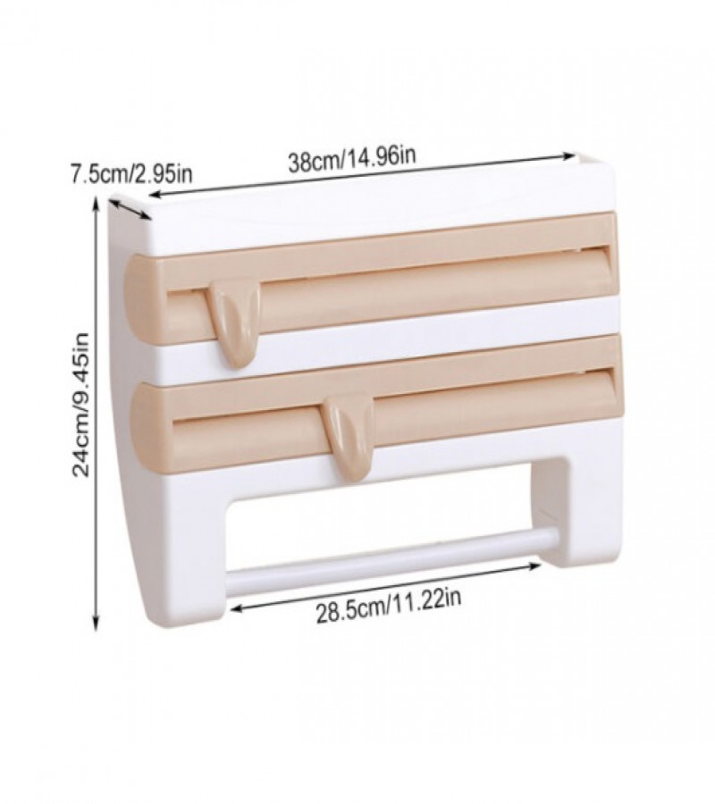 4 in 1 Kitchen Paper Roll Holder Wall Attach Kitchen Food Wrap Dispenser Triple Paper Dispenser Tissue Holder Spice Organizer