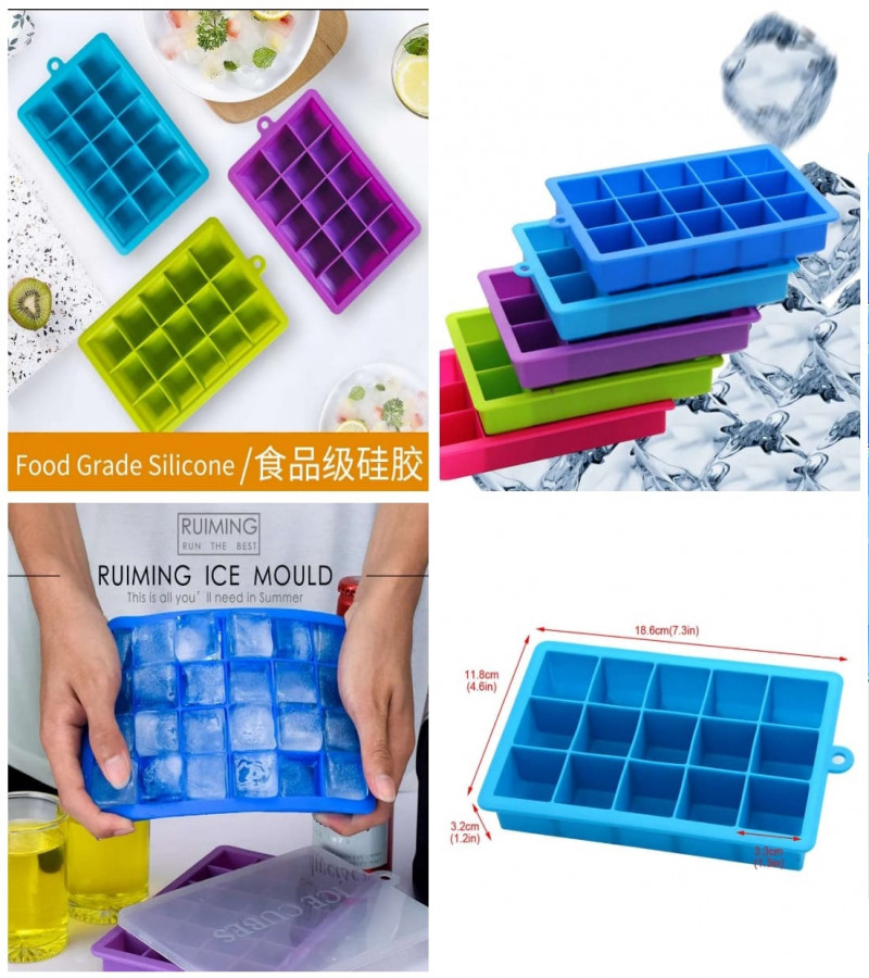 ICE CUBE TRAY Easy Push Pop out Square Silicon Ice Cubes Tray 15 Cubes - AABA MALL