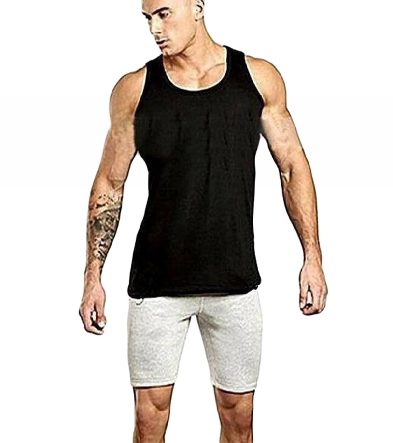 Pack Of 1- Banyan / Vest Black Cotton  Sleeveless For Men