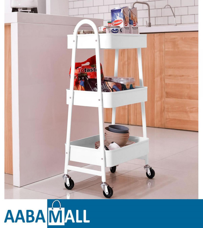 Shop Now - Multi-Purpose Utility Rolling Mobile Cart Trolley Organizer with 3 Tier Drawer Units & Metal Mesh Shelving Holders Basket Rack for Kitchen