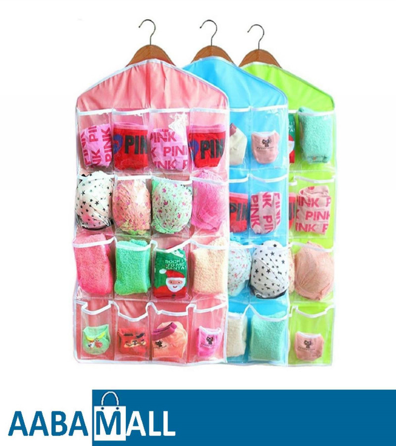 Sweet Candy Color Wardrobe Wall Mounted 16 Grid Storage Bag For Clothing Socks Pants And Stuffed Plush Toys by AABA MALL
