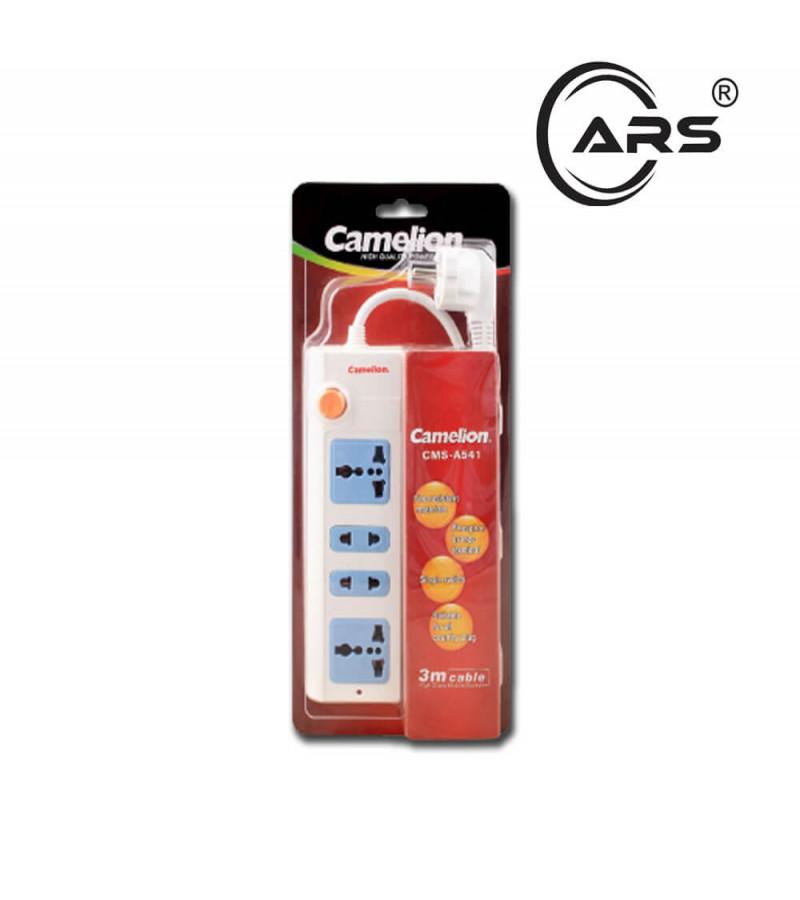 Camelion CMS-A541 Power Extension Socket 2+2 Outlets, 3M Cable, Surge Protection, Safety Shutter, White