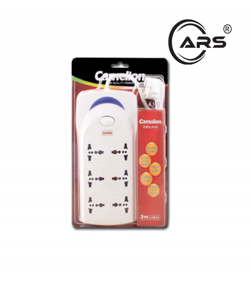 Camelion CMS-A161 6-Outlet Power Strip Extension with 3m Heavy‑Duty Cable, Surge Protector & Overload Protection