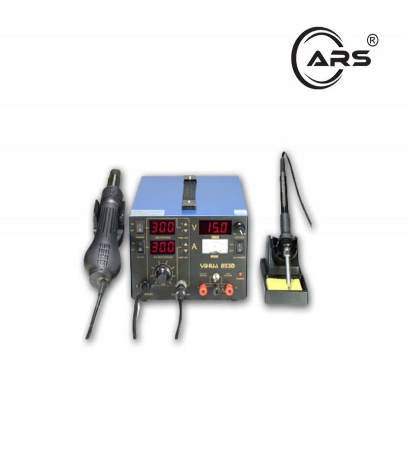 YIHUA YH-853D 2A 3-in-1 Soldering Rework Station with Hot Air Gun, Soldering Iron & Power Supply for PCB Repair