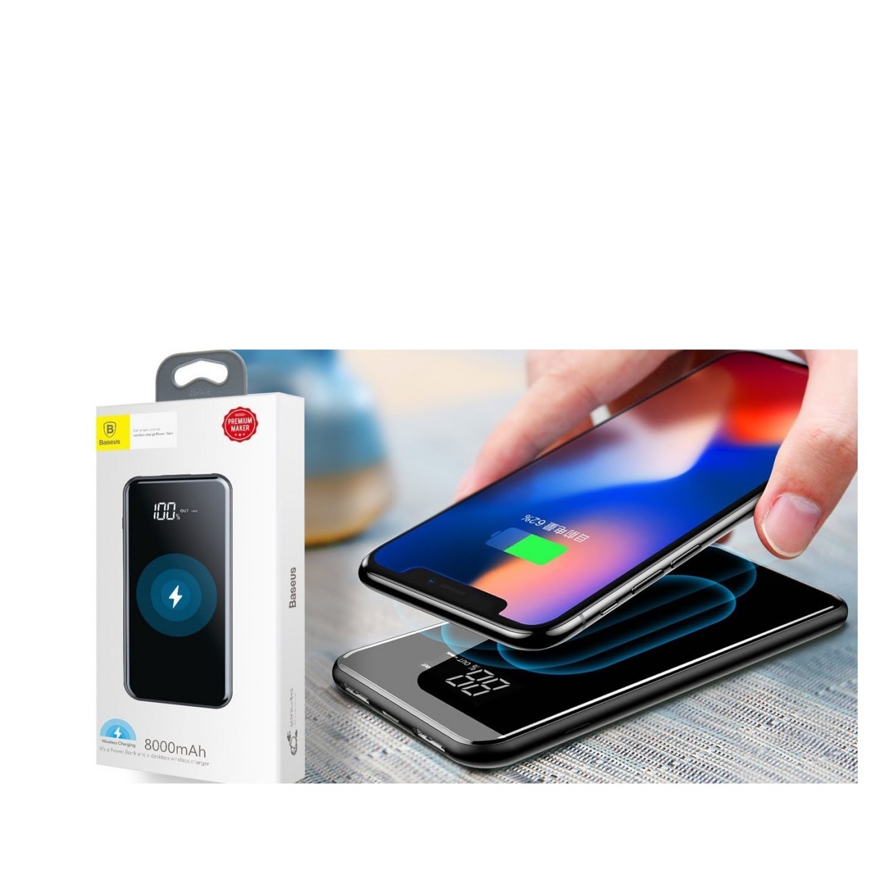 Baseus 8000Mah Qi Wireless Power Bank Charger – up to 9000mAh battery capacity