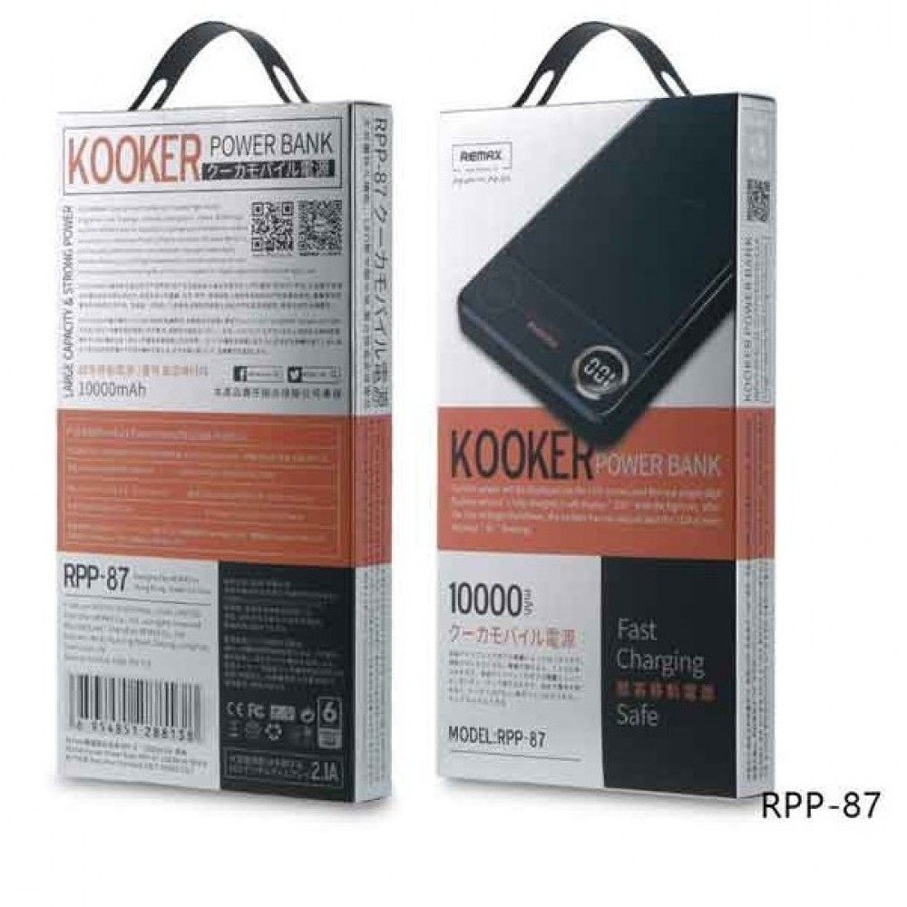 Remax Kooker RPP-87 Powerbank - 10000 MAh -Black