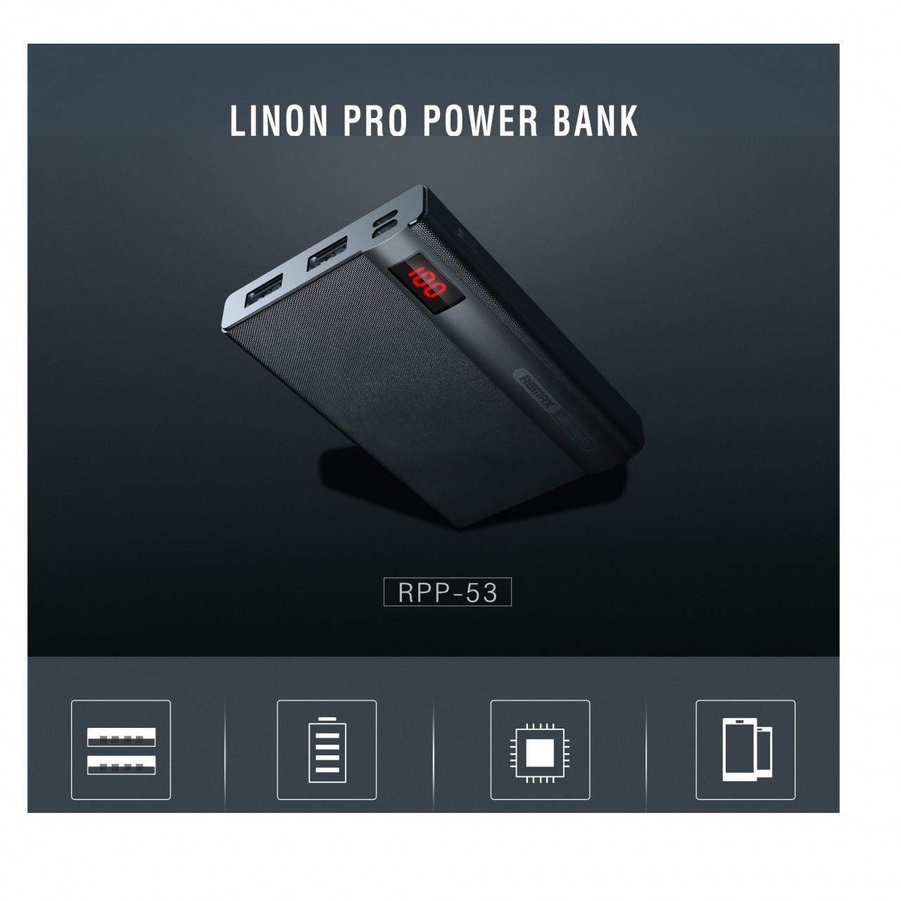 Remax RPP-53 Linon Pro Power Bank With 2 Output Ports - 10,000 mAh