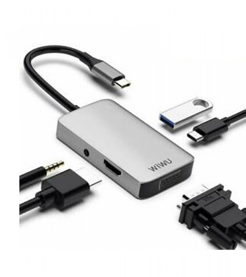 WIWU A513HVP ALPHA 5 IN 1 TYPE C TO USB 3.0 +VGA+HD+STEREO TYPE-C