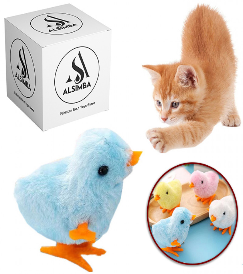Alsimba 1 Pcs Pet Cat Toys Jumping Walking Hopping Cartoon Plush Chicken Toy Size Approx. 4 Inch - Blue