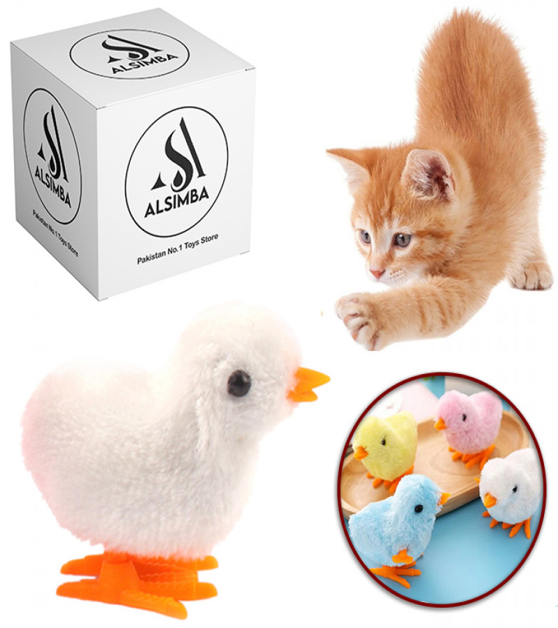 Alsimba 1 Pcs Pet Cat Toys Jumping Walking Hopping Cartoon Plush Chicken Toy Size Approx. 4 Inch - White