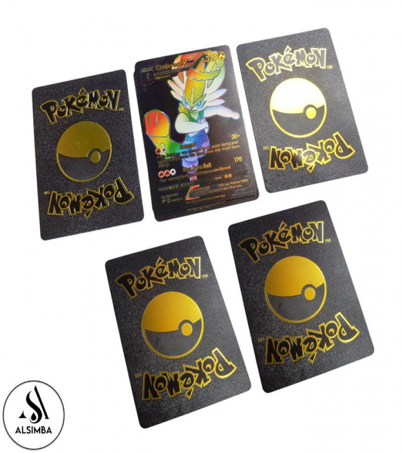 Alsimba 10 Pcs Rare Pokemon Black Foil Cards - English TCG Anime Cartoon Set for Kids Fans Gifts Collectible Toys