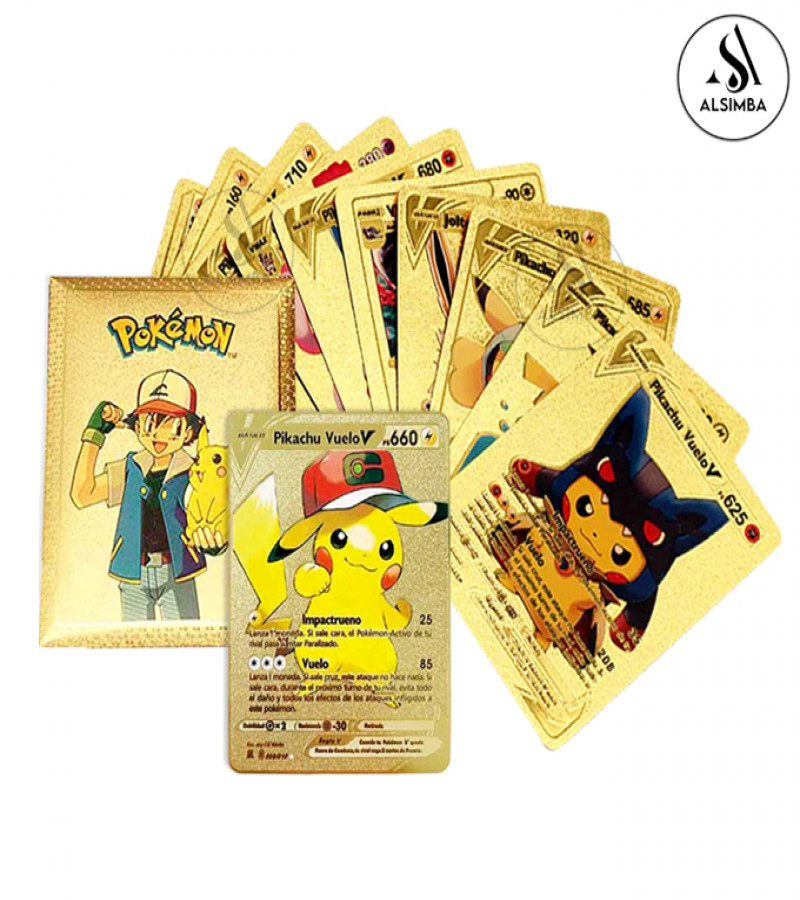 Alsimba 10 Pcs Pokemon Gold Foil Cards TCG English Version | Rare Anime Collectible Toy Gifts for Kids & Fans