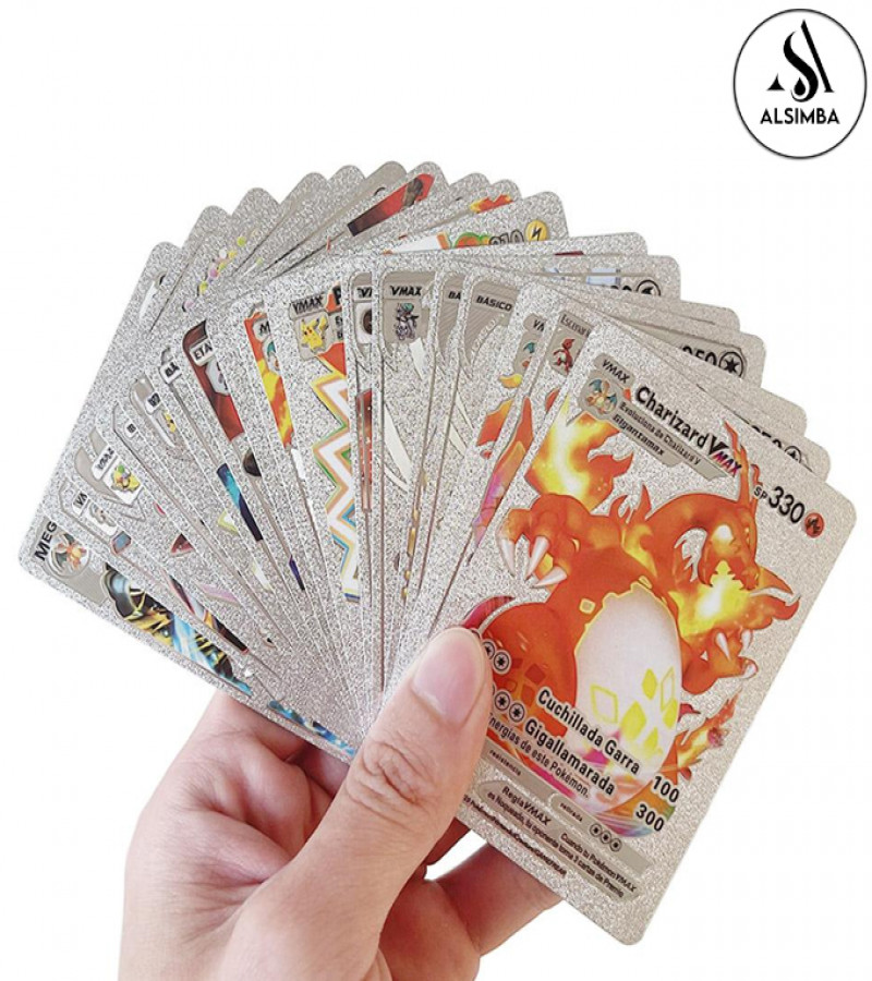 Alsimba 10 Pcs Pokemon Silver Foil Cards – Anime TCG Collectible Rare Cards for Kids Fans Gift Toy English Version