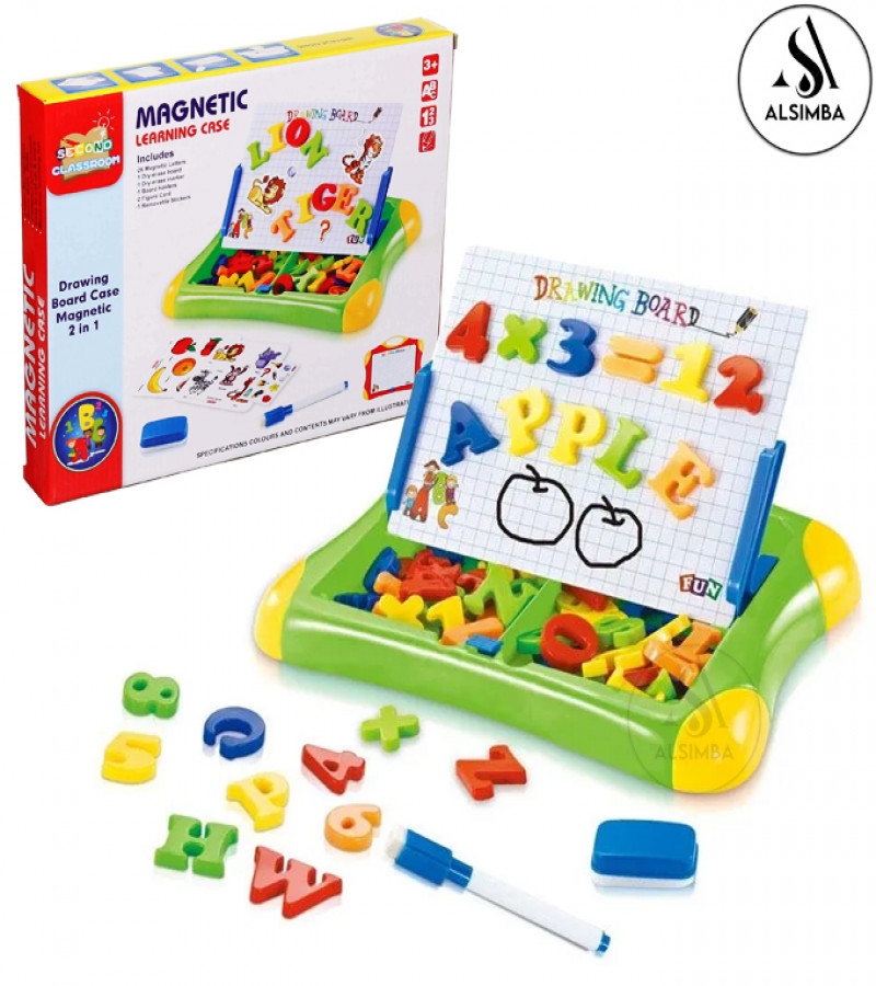 Alsimba 2 in 1 Magnetic Writing & Drawing Board Case – Kids Learning Toy with Alphabets, Numbers – Best Gift Idea