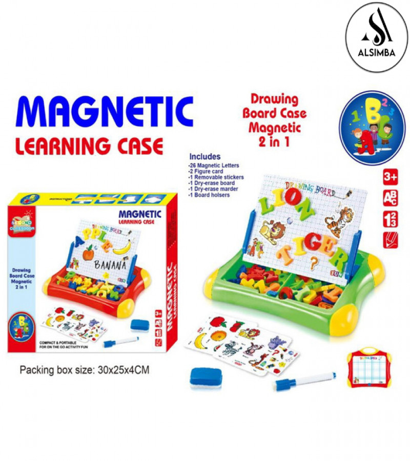 Alsimba 2 in 1 Magnetic Writing & Drawing Board Case – Kids Learning Toy with Alphabets, Numbers – Best Gift Idea