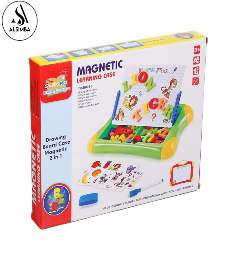 Alsimba 2 in 1 Magnetic Writing & Drawing Board Case – Kids Learning Toy with Alphabets, Numbers – Best Gift Idea