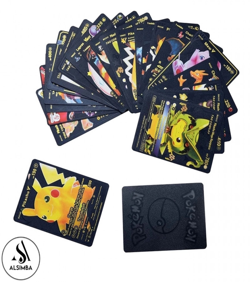 Alsimba 55 Pcs Gold Foil Pokemon Cards TCG English Version – Rare Collector's Box for Fans & Kids – Black Edition