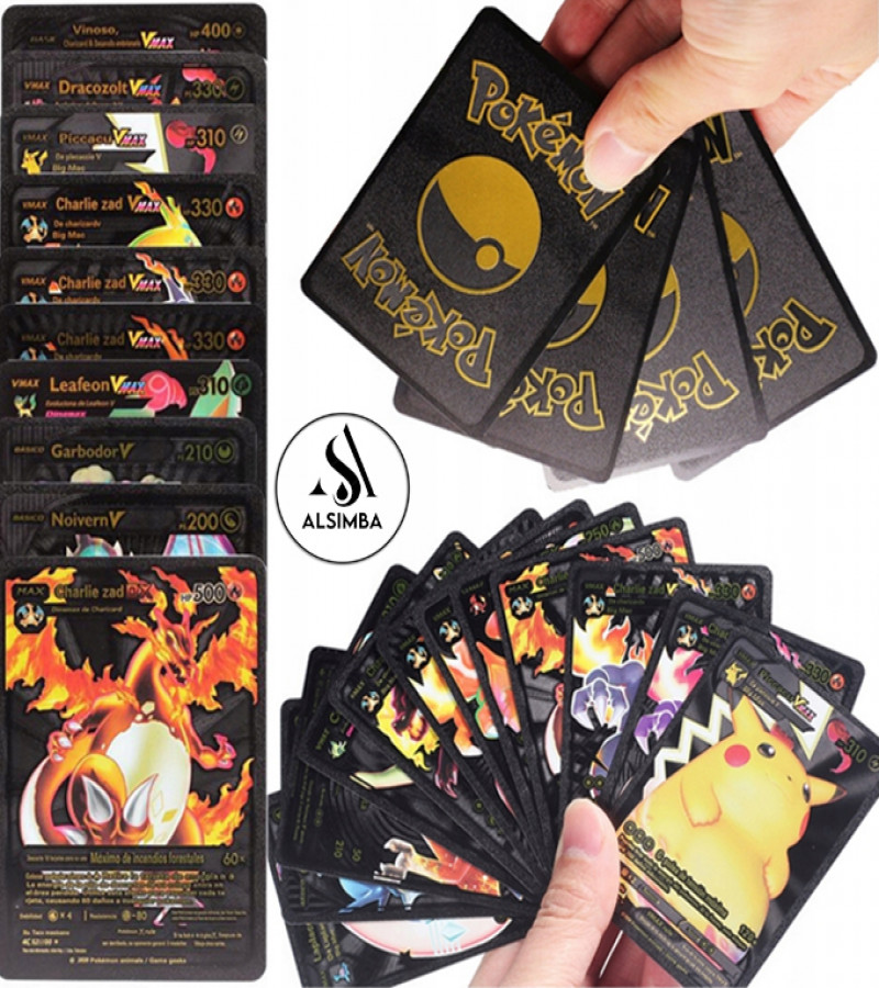 Alsimba 55 Pcs Gold Foil Pokemon Cards TCG English Version – Rare Collector's Box for Fans & Kids – Black Edition