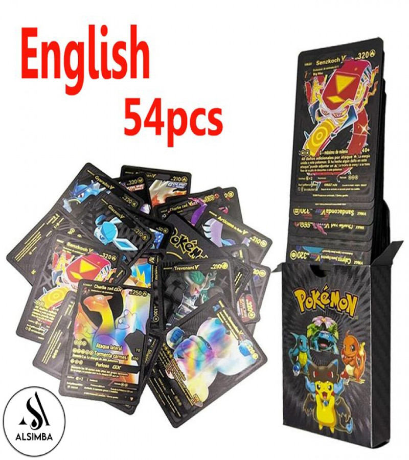 Alsimba 55 Pcs Gold Foil Pokemon Cards TCG English Version – Rare Collector's Box for Fans & Kids – Black Edition