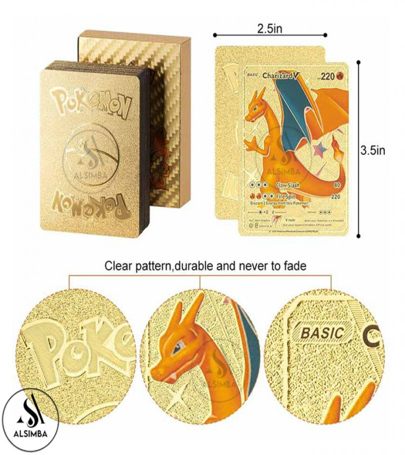 Alsimba 55 PCS Gold Foil Pokemon Cards Set – English Version TCG Rare Anime Cards for Kids & Fans – Gift Box Edition