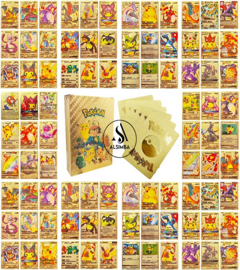 Alsimba 55 PCS Gold Foil Pokemon Cards Set – English Version TCG Rare Anime Cards for Kids & Fans – Gift Box Edition