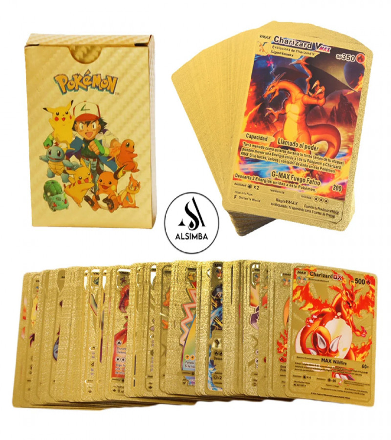 Alsimba 55 PCS Gold Foil Pokemon Cards Set – English Version TCG Rare Anime Cards for Kids & Fans – Gift Box Edition