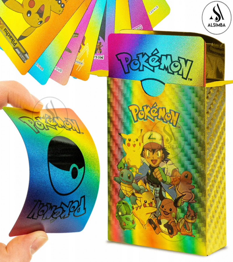Alsimba 55 PCS Rainbow Foil Pokemon Cards - TCG English Version Rare Anime Cards Box for Kids & Fans Gift Collection