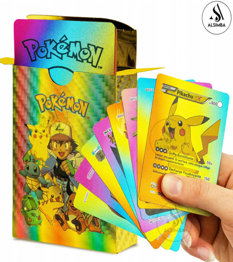 Alsimba 55 PCS Rainbow Foil Pokemon Cards - TCG English Version Rare Anime Cards Box for Kids & Fans Gift Collection