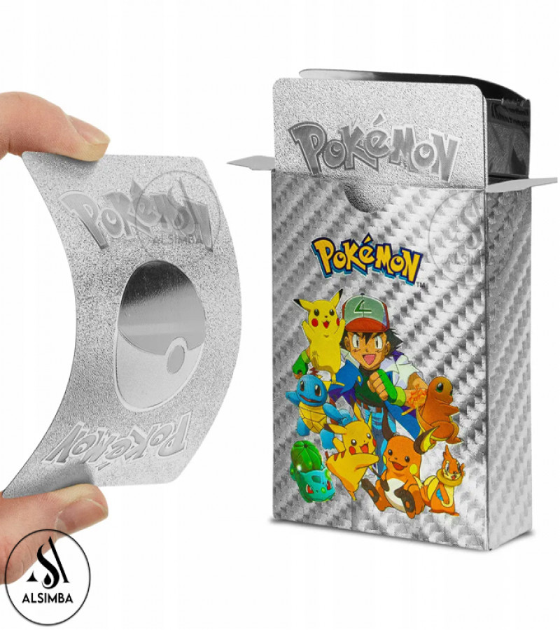 Alsimba 55 Pcs Silver Foil Pokemon Cards Box – Rare TCG English Anime Set for Kids & Fans – Collector Gift Edition