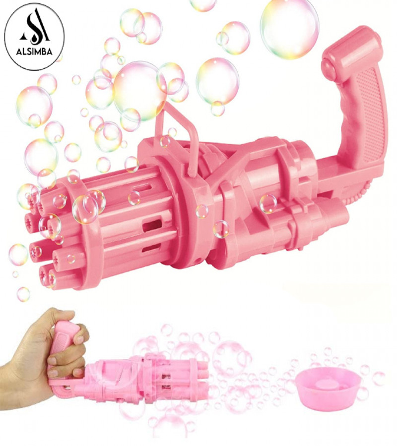 Alsimba 8 Hole Bubble Machine Massive Bubble Gattler Toygun With Bubble liquid for Kids Automatic Electric Bubble Maker Machine - Pink
