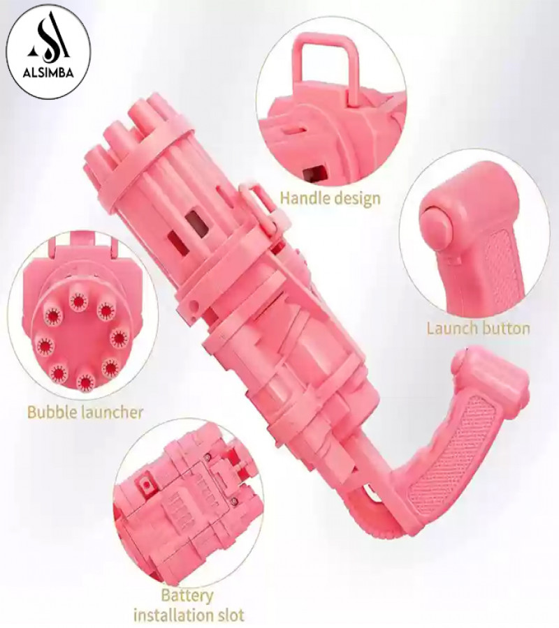 Alsimba 8 Hole Bubble Machine Massive Bubble Gattler Toygun With Bubble liquid for Kids Automatic Electric Bubble Maker Machine - Pink